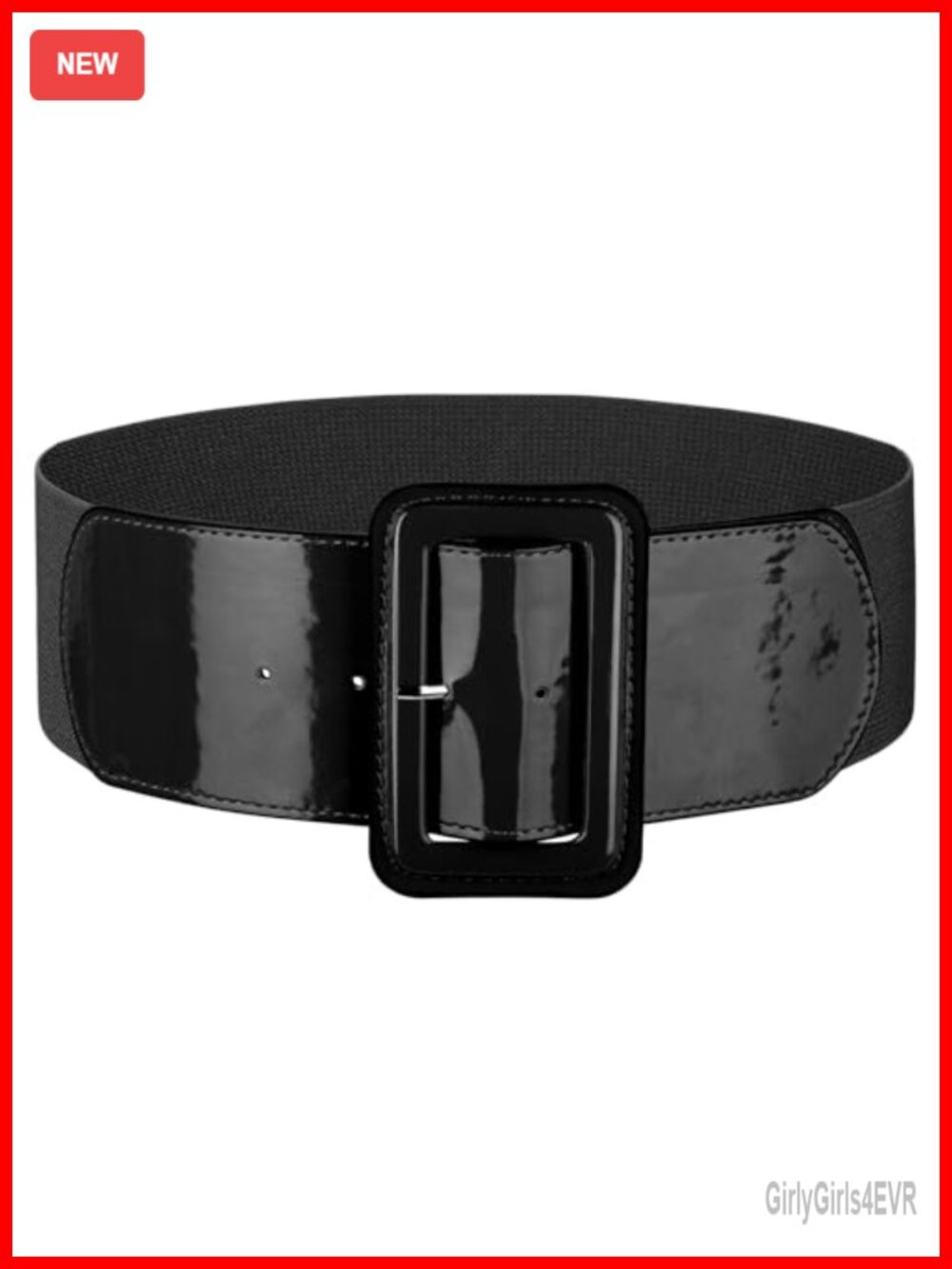 Wide Stretchy Elastic Waist Belt for Dresses with Patent Square Buckle